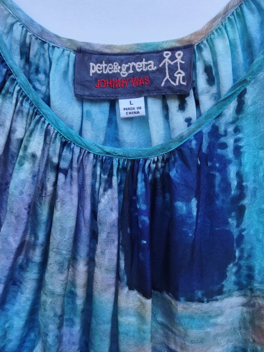 Johnny Was Mint Tiered Silk Maxi Dress Size Large Sea Blue Boho Chic Beach - Picture 3 of 15